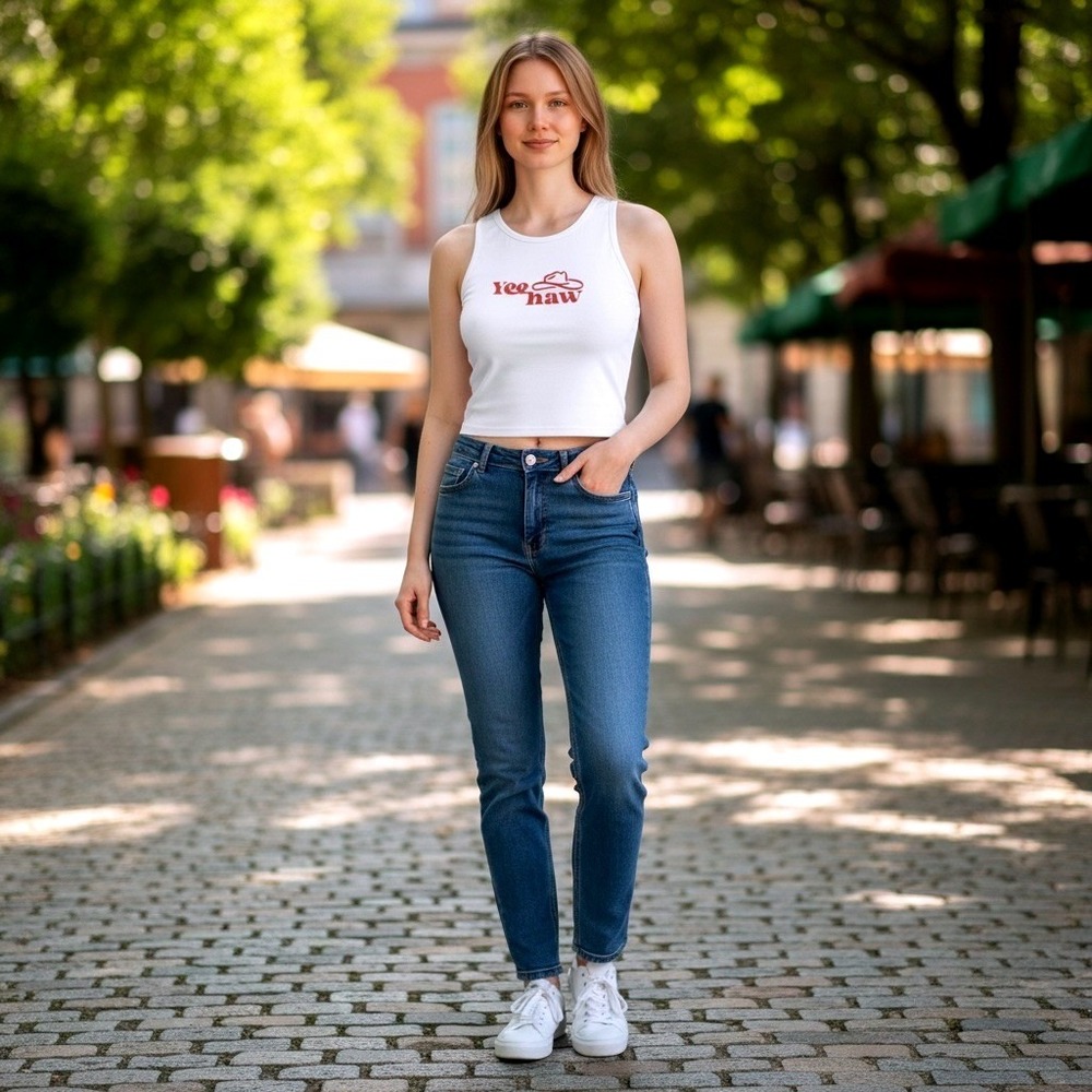 SHEIN X Yee Haw Graphic Crop Tank Top White Red Cowboy Hat‎ Large sw220329273774